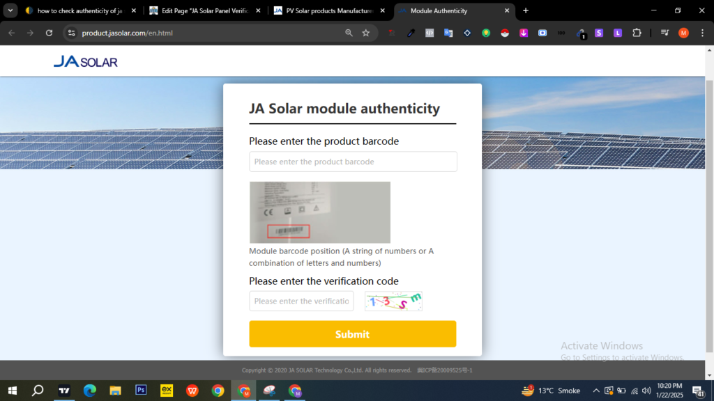 Step 1 Ja Solar Verification