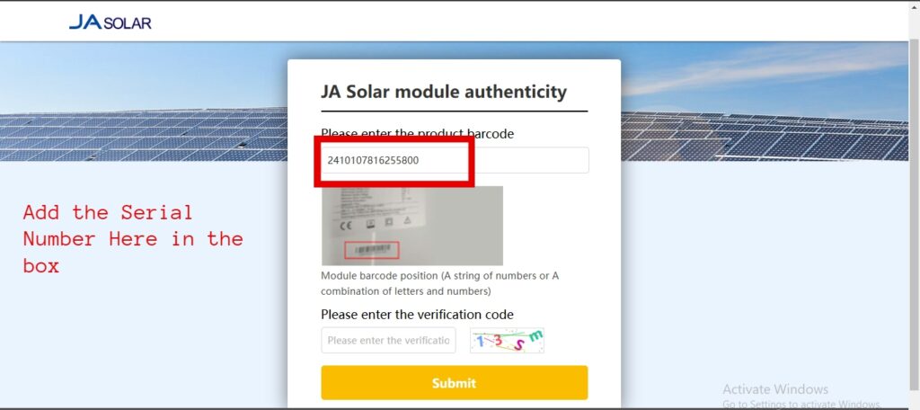 Step 2 JA Solar Panel Verificiation