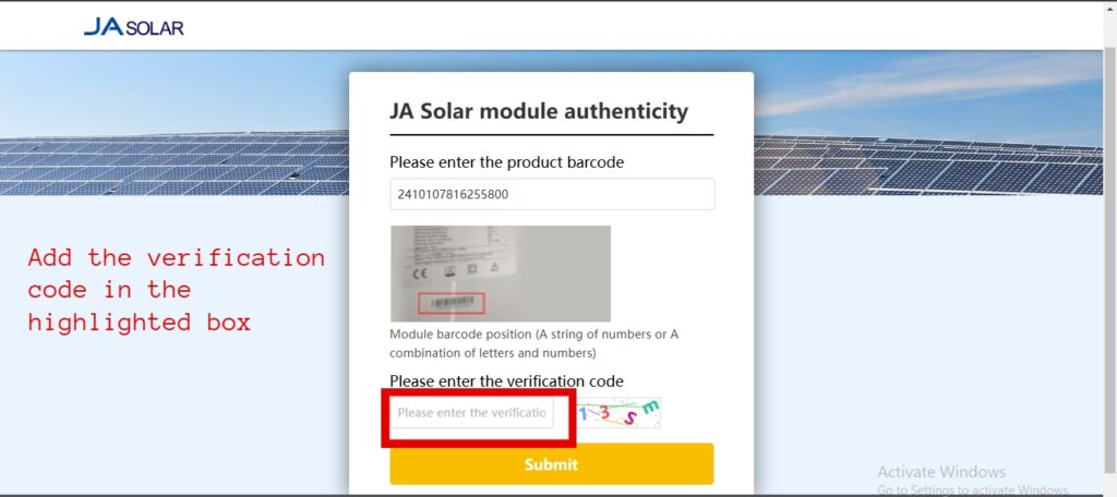 Step 3 JA solar Panel verification