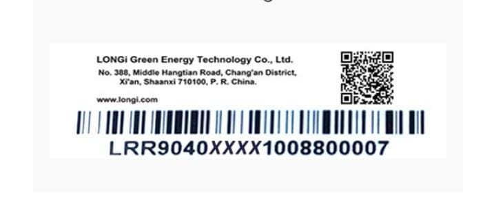 Longi solar panels Barcode